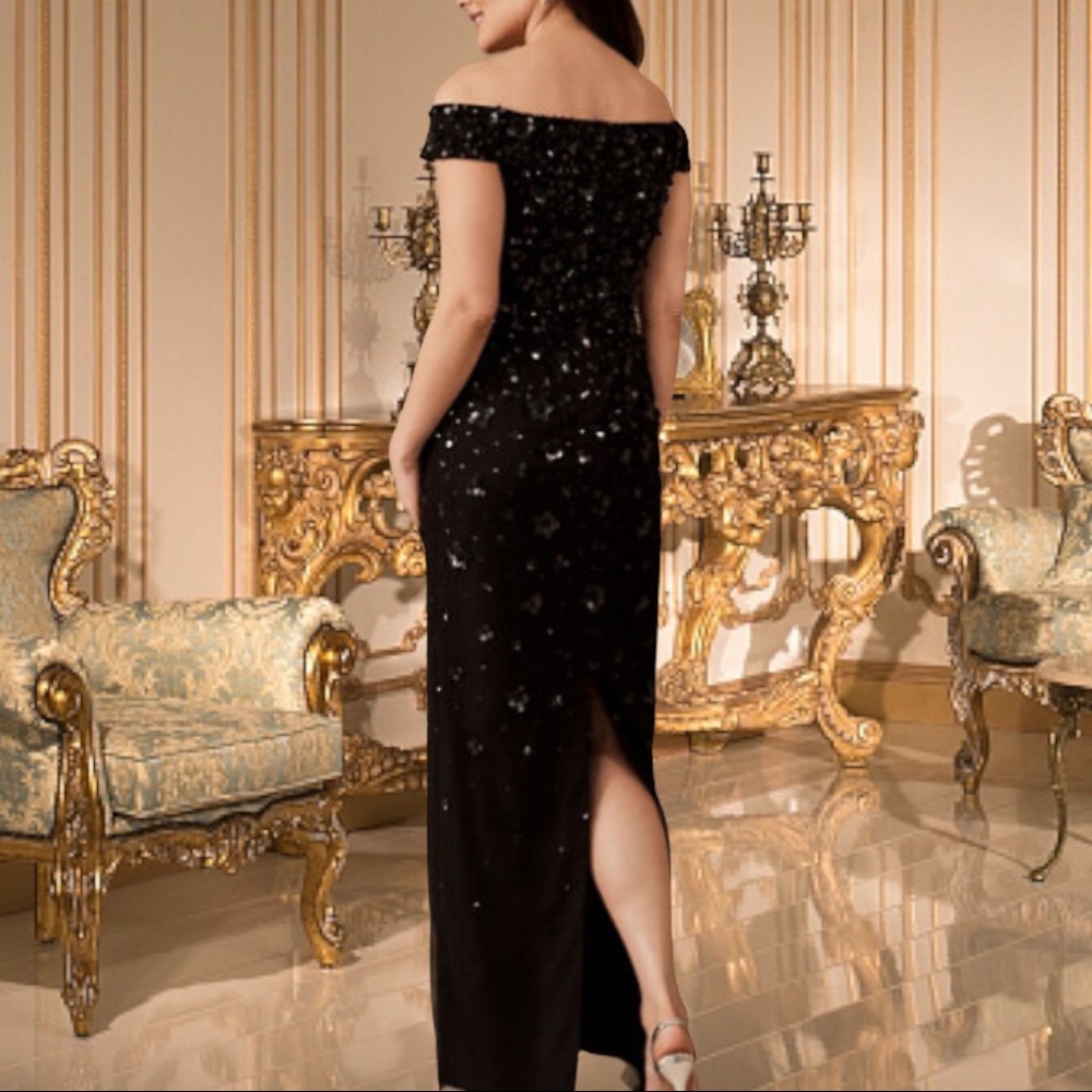 BHLDN Adrianna Papell Rosie Off Shoulder Column Gown - Picture 4 of 13